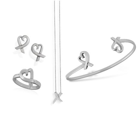TIFFANY & CO.: A GROUP OF ‘LOVING HEART’ AND ‘GRAFFITI’ SILVER JEWELLERYComprising: an ‘loving heart’ openwork bangle, ring a