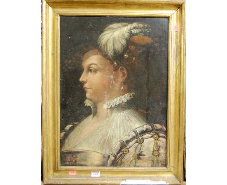 18th century style profile portrait of an important lady, oil on panel, 54 x 39cm