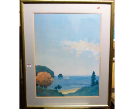 Max Hayslette - A Devon beach scene, lithograph, 65 x 50cm