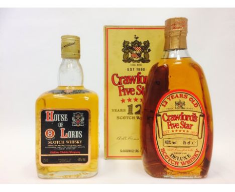 CRAWFORD'S FIVE STAR 12 YEARS OLD
Blended Scotch Whisky. 
75cl, 40% volume, in carton. 
HOUSE OF LORDS AGED 8 YEARS
Blended S