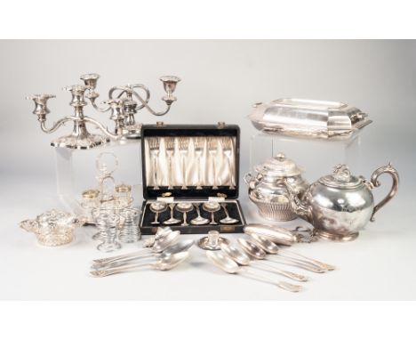 A SUBSTANTIAL SELECTION OF PLATED ITEMS TO INCLUDE; ENTREE DISH,  TEA AND COFFEE SERVICE, a stand with pair of  PICKLE JARS, 
