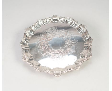 A MODERN WALKER AND HALL ELECTROPLATED SMALL WAITER, with Chippendale border, the base with presentation inscription dated 19
