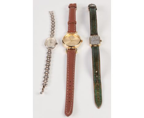 LADY'S ARISTO SWISS QUARTZ WRIST WATCH, with silver case and integral silver link bracelet and TWO LADY'S QUARTZ WRIST WATCHE