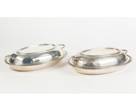 A PAIR OF PRE-WAR SILVER OVAL ENTREE DISHES AND COVERS, William Hutton and Sons, Sheffield 1936, 71oz all in 