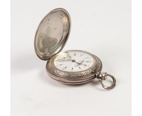 A SILVER COLOURED METAL (800 mark) HUNTER POCKET WATCH, with keywind movement, the white dial marked K. SERKISOFF AND CO., CO