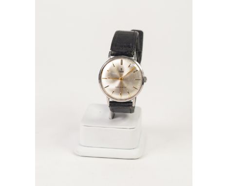 A TUDOR ROLEX SHOCK RESISTANT STAINELSS STEEL CASED GENTLEMAN'S WRIST WATCH, with sweep seconds hand and baton numerals, on '