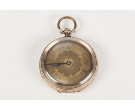LATE NINETEENTH CENTURY CONTINENTAL 9k GOLD POCKET WATCH, with keywind movement engraved and engine turned gold Roman dial, i