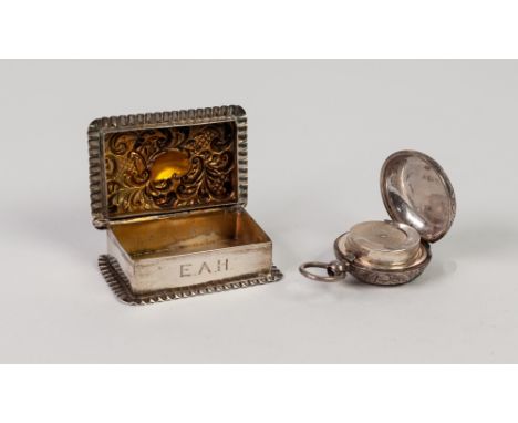 EDWARDIAN SILVER OBLONG SNUFF BOX, the hinged lid repousse with foliate scrolls, crimped borders, 2" wide, Birmingham 1904 an