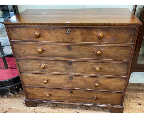 Victorian mahogany four drawer secretaire chest on bracket feet, 103.5cm by 112.5cm by 54cm.