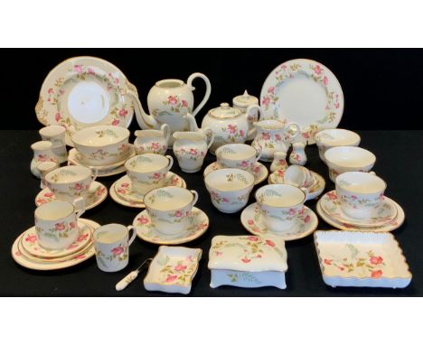 Abbeydale - Convolvulus/Morning Glory table chains inc six setting tea set, trinket box and cover, vases, cream and milk jugs