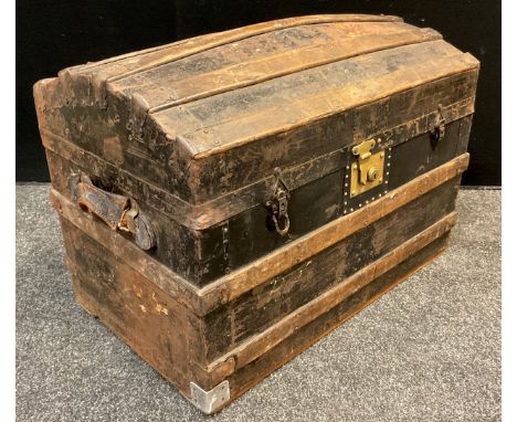 A late Victorian dome top steamer trunk, 53cm high x 72cm wide x 42cm deep, c.1890. 