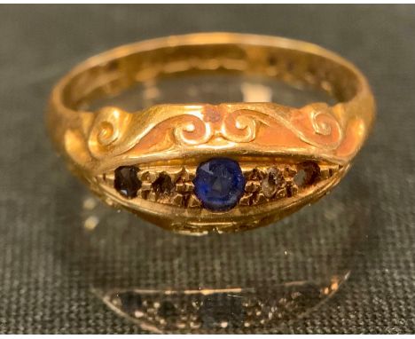 A sapphire and diamond ring, 18ct gold shank, size, M, 2.8g gross 