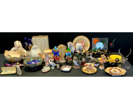 Ceramics and Glass - Le Creuset cooking pot; Beswick model of a horse; Murano clowns and cockerel; Nao figure of girl playing