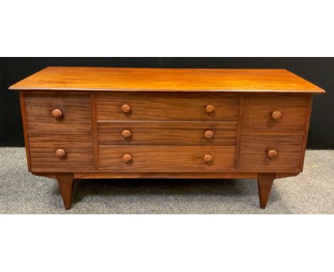 Mid century design - A Younger Furniture small sideboard, Mandeville Afrormosia model, the over-sailing rounded rectangular t
