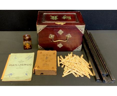 A Mahjong game set, bone tiles, boxed with instructions 