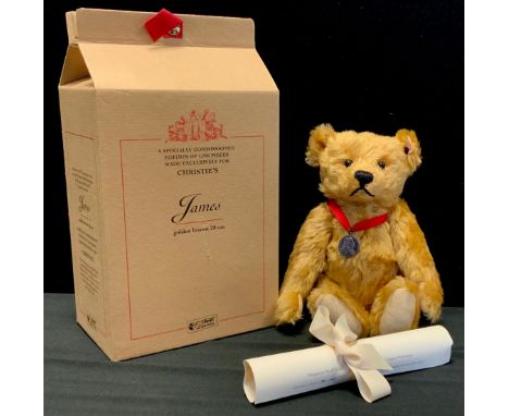 A Limited Edition German Steiff soft toy Teddy bear 'James', No. 01196, Golden mohair. Sterling silver button to ear. Fully j