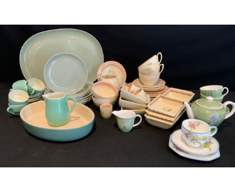 Mid century ceramics including Shelley 'Blue flag iris pattern' tea service for two comprised of two tea cups and saucer, con