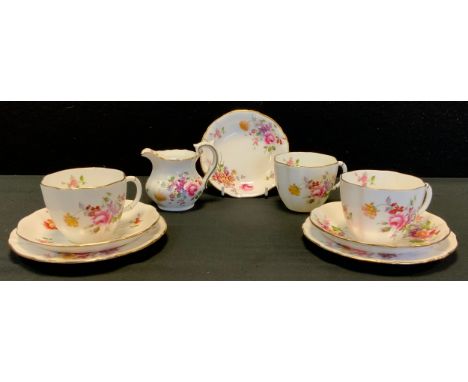 Royal Crown Derby 'Derby posies pattern' tea set for two, comprising - pair of teacups with saucers, milk jug, sugar bowl, pa