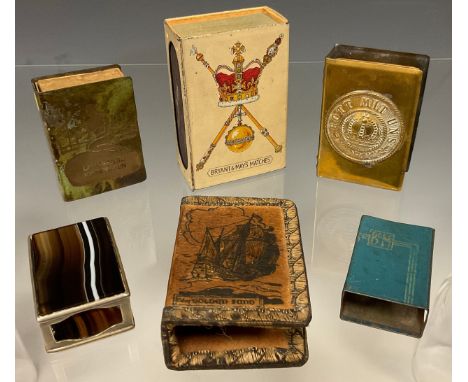 Six novelty matchbox sleeves, one for Bryant &amp; May with a portrait of His Majesty King George VI and Queen Elizabeth; ano