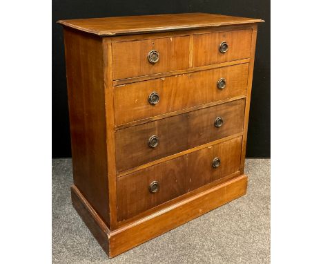 A reproduction regency style mahogany chest of drawers, two short over three graduated long drawers, brass ring handles, step
