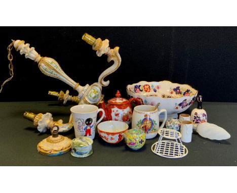 Ceramics - Masons 'Mandalay' fruit bowl, trinket dish, bell; twentieth century Kutani tea pot; European candelabrum; etc 