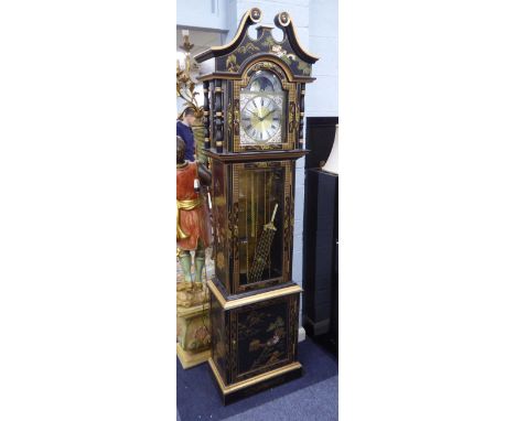 A MODERN ORIENTAL CHINOSERIE LACQUERED LONGCASE CLOCK WITH A THREE TRAIN WEIGHT DRIVEN MOVEMENT. Height 199cm.