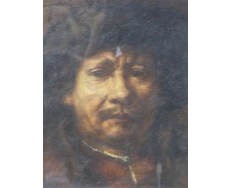 AFTER REMBRANDT OIL PAINTING ON BOARD 'Self Portrait' 13 1/2" x 9 3/4" (34.5 x 25cm)