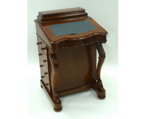 VICTORIAN WALNUTWOOD DAVENPORT DESK, the moulded, sloping front with serpentine outline and later blue faux leather inset wri