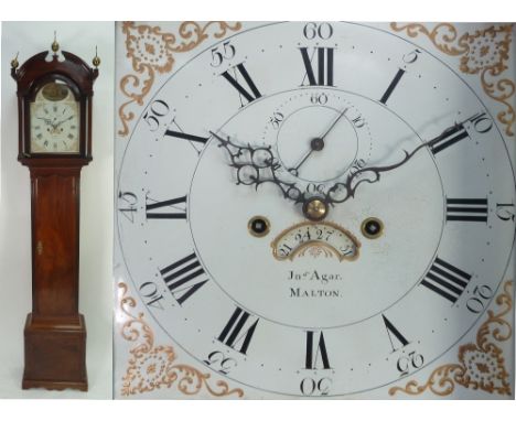 LATE EIGHTEENTH CENTURY MAHOGANY LONGCASE CLOCK, signed Jn Agar, Malton, the 12" enamelled dial with subsidiary seconds dial 