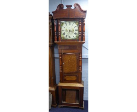 NINETEENTH CENTURY MAHOGANY AND OAK LONGCASE CLOCK, signed  Rich(ar)d B. Thomas, Portmadoc, the 14" painted dial with subsidi