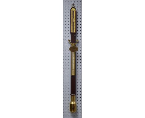 A. COMITTI AND SON. REPRODUCTION MAHOGANY MARINE STICK BAROMETER, of typical form with thermometer to the trunk and brass cis