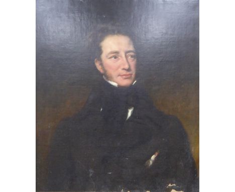 UNATTRIBUTED  (Nineteenth Century  British School) Quarter length portrait of a gentleman 30" x 24" (76.2cm x 61cm) 