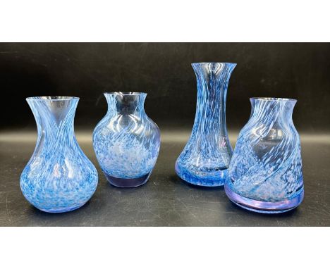Four small Caithness vases in blue and white 