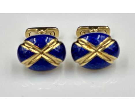 A beautiful pair of 18ct gold and blue enamel cuff links with an approximate total weight of 15g 