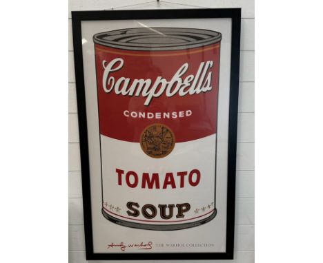 A vintage framed Campbells condensed Tomato soup poster from The Andy Warhol collection 67cm x 118cm 