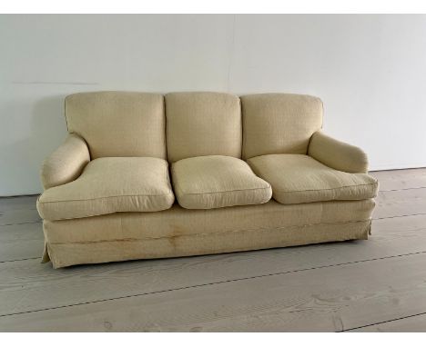 Three seater sofa by Peter Dudgeon (W207cm D86cm)Condition Report Staines and scratches to fabric&nbsp;