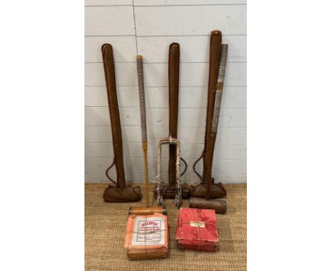 A vintage croquet set to include mallets, hoops and balls 