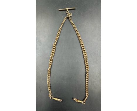 A 9ct gold Albert chain, curb link chain with lobster clasps and T - Bar attachment (Total weight 11.2g)