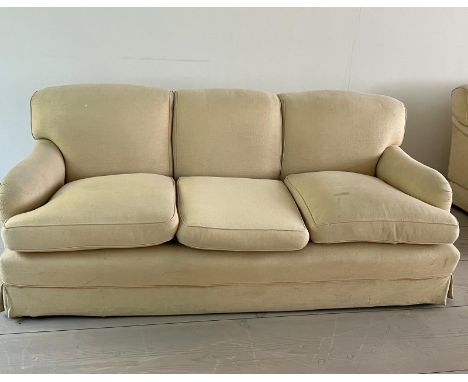 Three seater cream sofa by Peter Dudgeon (W210cm D98cm SH49cm)