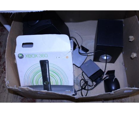 A Xbox 360 console and selection of audio speakers (untested) 