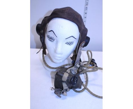 A WW2 period RAF C type flying helmet with G type oxygen mask (mask dated 1945) 