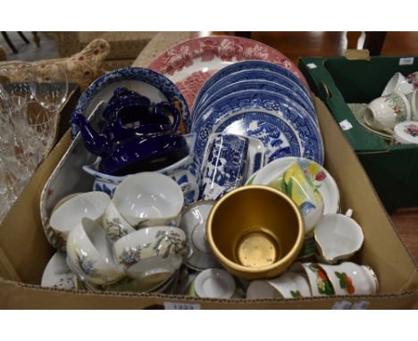 A selection of mainly dinner and tea ware including Woods Ware platter, Royal Grafton strawberry part tea service and Orienta