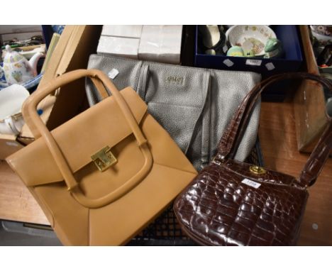 Three vintage ladies handbags including Bella Moda Italiana crocodile skin effect and Armani Jeans large metallic tote.