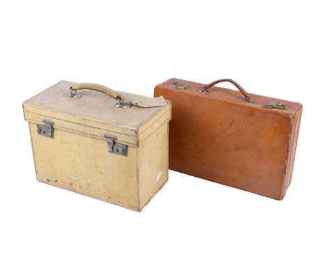 Two vintage leather cases. Including a women's vanity case, H25cm and a small attaché case.