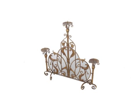 Contemporary metalwork firescreen and candelabra. H80cm