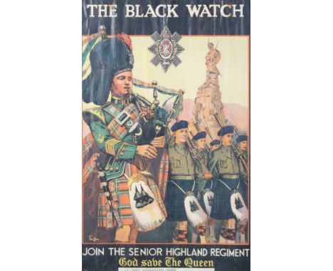A vintage Black Watch advertising poster. Featuring an image by Tom Curr, 75.5cm x 44cm, both framed and glazed