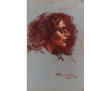 Alba Londin, chalk on paper, female portrait. Signed and dated 27/9/94 lower right. 32cm x 20cm, framed and glazed.