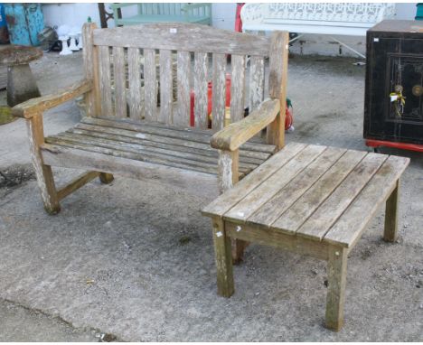 Traditional wooden garden bench and matching table. Max. 93cm x W125cm x D55cm