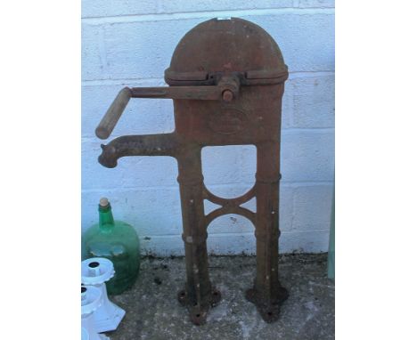 Vintage cast iron French garden water feature hand pump by Paul Lequer. H107cm