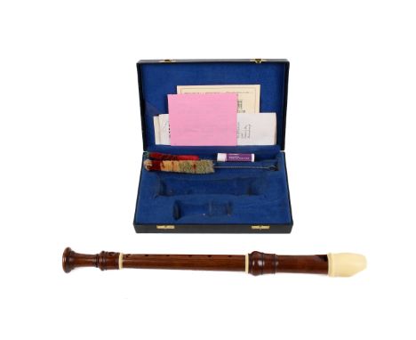 Rosewood treble recorder by Moeck, in fitted case. Circa 1986. 47.5cm long